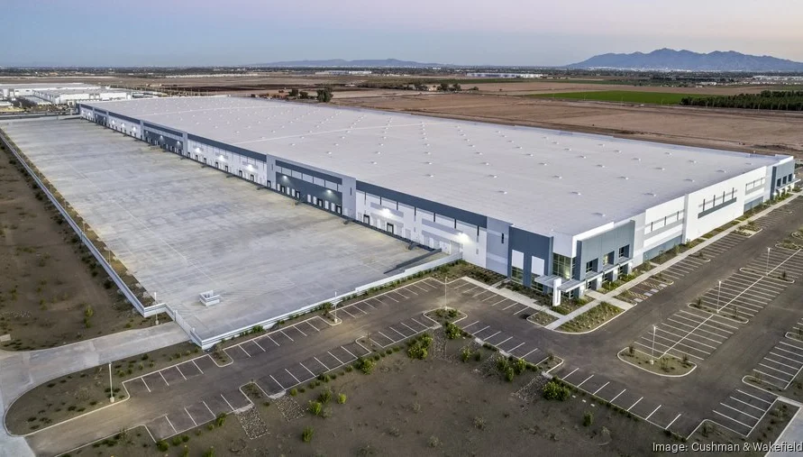 An aerial view of a large industrial building